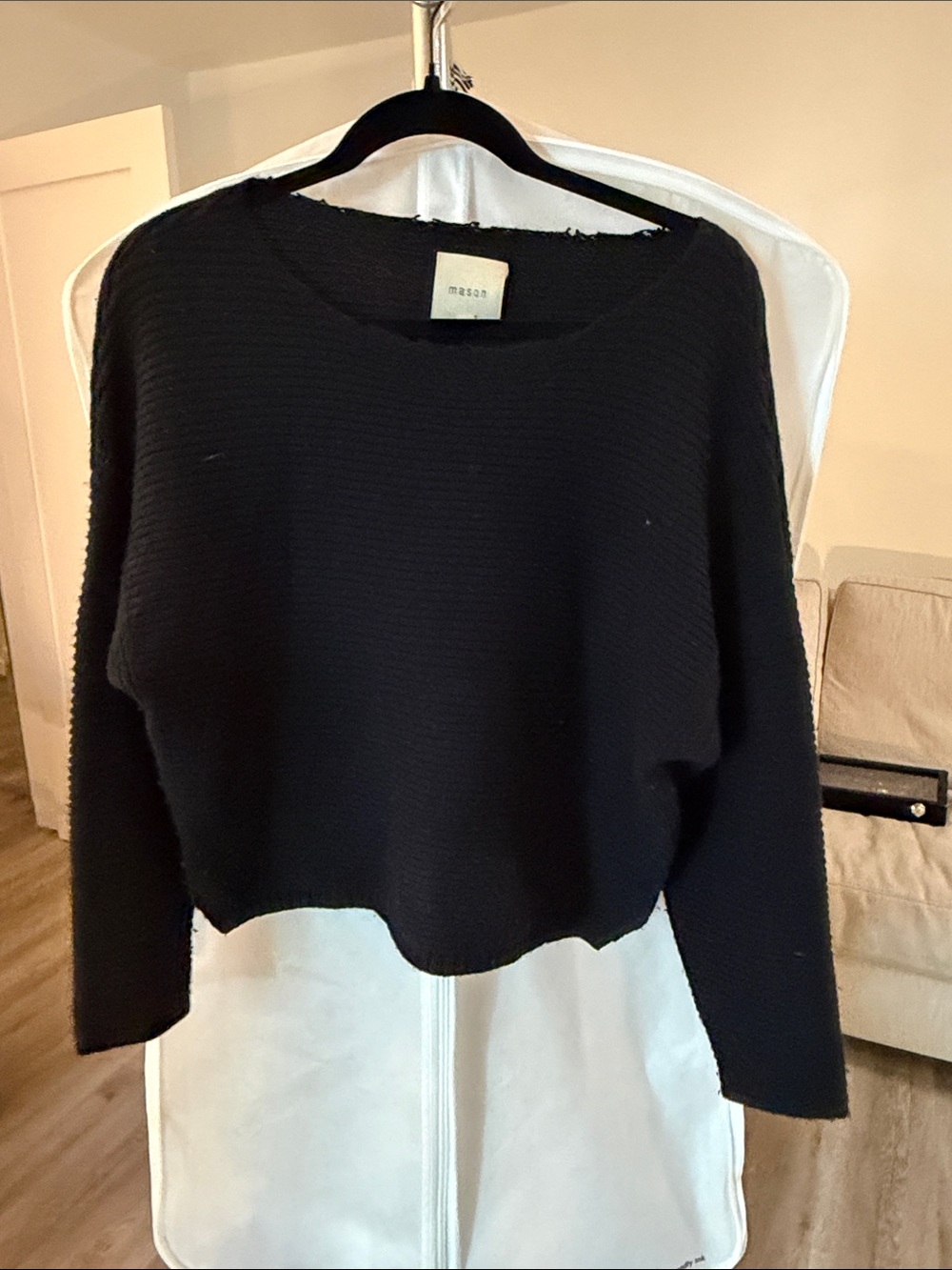 Mason Black Ribbed Cropped Crewneck Sweater